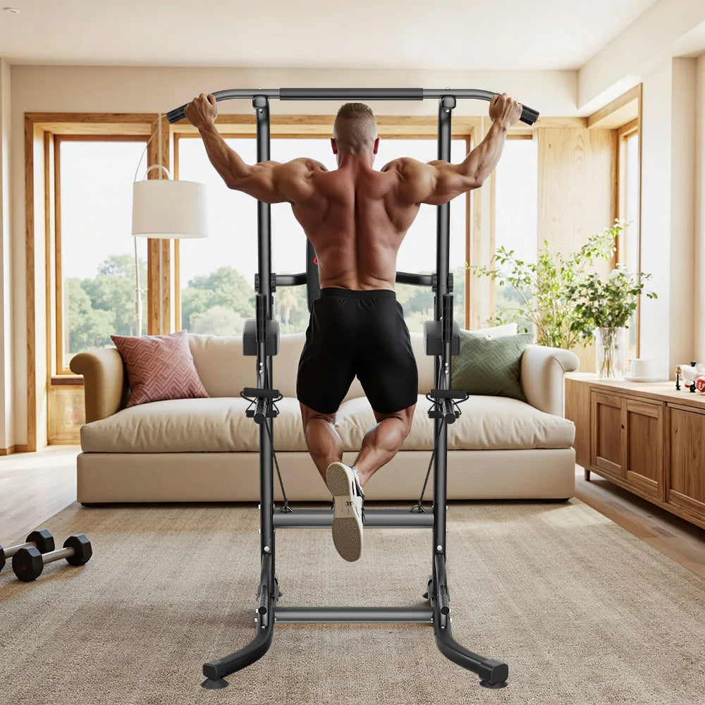 Power Tower Dip Station Pull Up Bar Adjustable Multi-Function Power Tower Abdominal Exercise for Home Fitness Workout Equipment