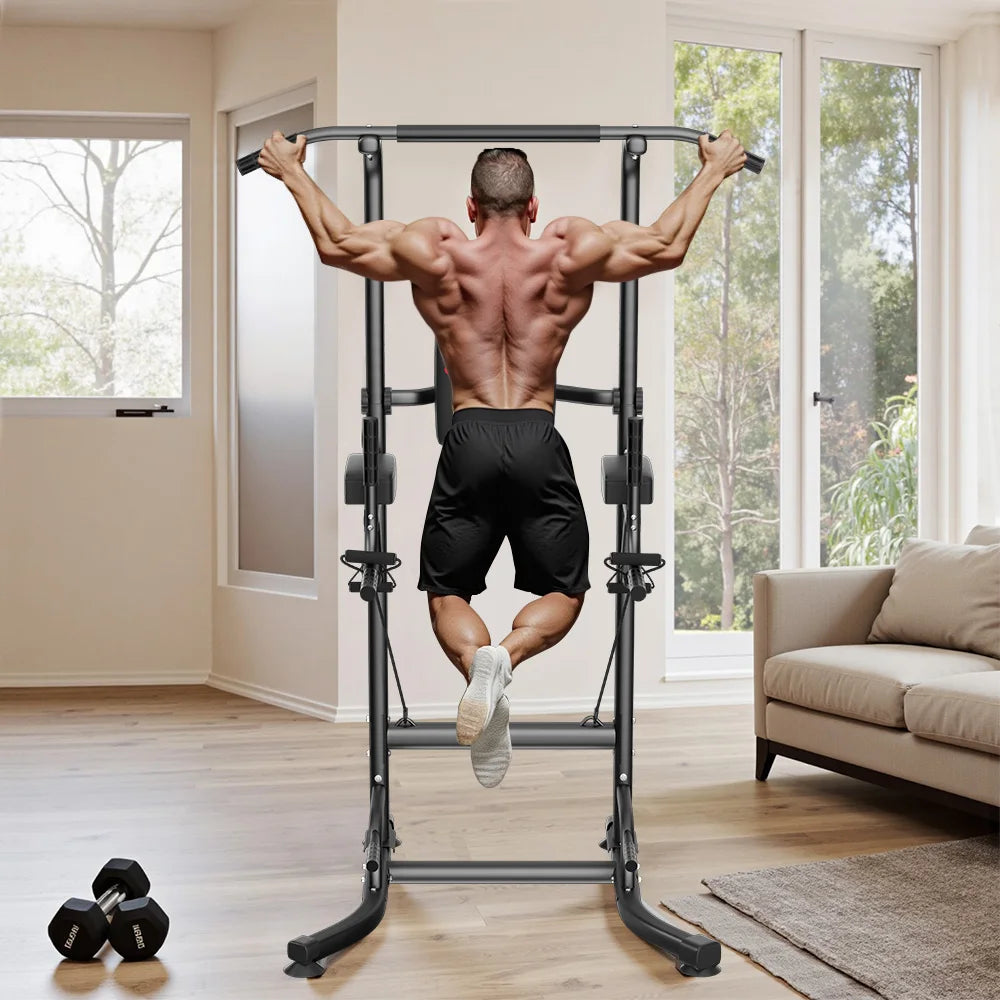 Power Tower Dip Station Pull Up Bar Adjustable Multi-Function Power Tower Abdominal Exercise for Home Fitness Workout Equipment